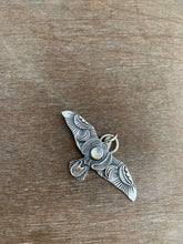 Load image into Gallery viewer, Large moonstone stamped bird pendant