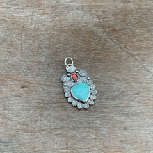 Load image into Gallery viewer, Turquoise and garnet Sacred Heart Pendant