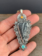 Load image into Gallery viewer, Net Jasper Amazonite and Citrine sacred heart pendant