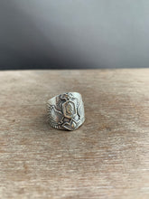 Load image into Gallery viewer, Large size 7.5 winged sacred symbol shield ring