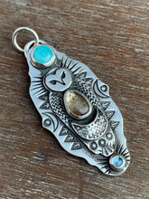 Load image into Gallery viewer, Owl pendant #3- Amazonite, Andalusite, and Blue Topaz