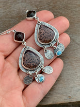 Load image into Gallery viewer, Montana agate, Smokey Quartz, and Larimar earrings