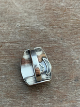 Load image into Gallery viewer, Large size 7.5 winged sacred symbol shield ring