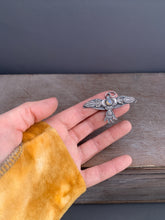 Load image into Gallery viewer, Large labradorite stamped bird pendant