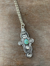 Load image into Gallery viewer, Owl pendant #1 - Peruvian Opal Rainbow Moonstone and Clear Quartz
