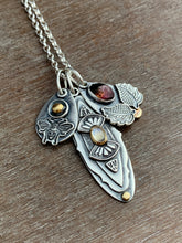 Load image into Gallery viewer, Rainbow moonstone and tourmaline charm collection with 22k gold and 18k gold accent