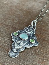 Load image into Gallery viewer, Owl pendant #9 - Serpentine and Aquamarine