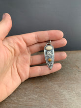 Load image into Gallery viewer, Owl pendant #6 - Fossilized Mastodon Ivory, Golden Moonstone and Labradorite