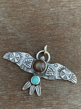 Load image into Gallery viewer, Large chocolate moonstone stamped bird pendant
