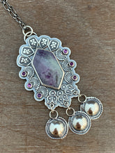 Load image into Gallery viewer, Kammererite with amethyst and jingles necklace