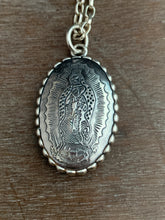 Load image into Gallery viewer, Blue sapphire and Our Lady of Guadalupe pendant