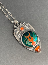Load image into Gallery viewer, Cloisonné glass enamel with garnet and carnelian pendant