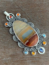 Load image into Gallery viewer, Polychrome jasper, carnelian, topaz, citrine and kyanite medallion