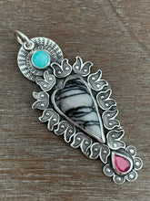 Load image into Gallery viewer, Net Jasper Amazonite and Garnet sacred heart pendant