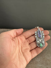 Load image into Gallery viewer, Tanzanite and turquoise Shield pendant