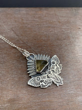 Load image into Gallery viewer, Moth Pendant with Sparkly Triangular Carved topaz.