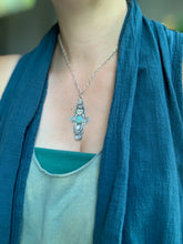 Load image into Gallery viewer, Owl pendant #1 - Peruvian Opal Rainbow Moonstone and Clear Quartz