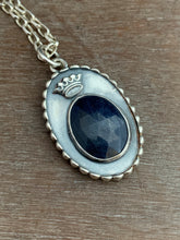 Load image into Gallery viewer, Blue sapphire and Our Lady of Guadalupe pendant