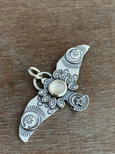 Load image into Gallery viewer, Large moonstone stamped bird pendant