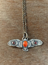 Load image into Gallery viewer, Owl pendant with carnelian and garnets