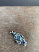 Load image into Gallery viewer, Owl pendant #8 with Kyanites *PLease note, the top kyanite is a vivid teal blue my camera cannot depict*