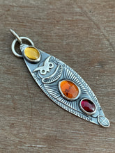 Load image into Gallery viewer, Garnet and Topaz Owl Pendant