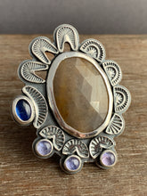 Load image into Gallery viewer, Large sapphire and kyanite statement ring Size 7.5