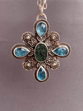 Load image into Gallery viewer, Uvarovite druzy and kyanite medallion