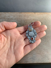 Load image into Gallery viewer, Balance listing for Anna. Dendritic agate and garnet bear pendant