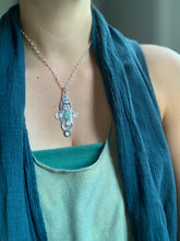 Load image into Gallery viewer, Owl pendant #1 - Peruvian Opal Rainbow Moonstone and Clear Quartz