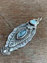 Load image into Gallery viewer, Owl pendant #2 - Blue Kyanite, and Larimar