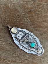 Load image into Gallery viewer, Owl pendant - moonstone, turquoise, and labradorite