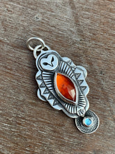Load image into Gallery viewer, Owl pendant #9 Hessonite Garnet and Blue Topaz