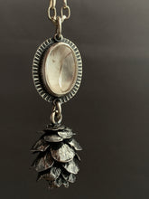 Load image into Gallery viewer, Cast cedar cone necklace with phantom Quartz