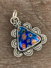 Load image into Gallery viewer, Blue Millefiori glass pendant