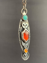 Load image into Gallery viewer, Owl pendant #5 Amazonite, Hessonite Garnet, and Citrine