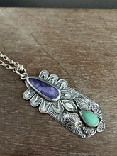 Load image into Gallery viewer, Tanzanite and turquoise Shield pendant