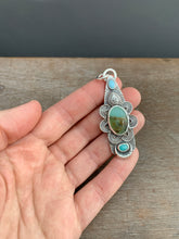 Load image into Gallery viewer, Peruvian Opal with Larimar and Amazonite Moon Pendant