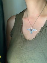 Load image into Gallery viewer, Large chocolate moonstone stamped bird pendant
