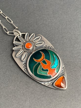 Load image into Gallery viewer, Cloisonné glass enamel with garnet and carnelian pendant