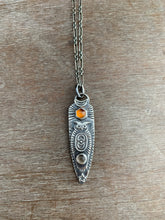 Load image into Gallery viewer, Owl pendant #14 -hessonite garnet and chocolate moonstone
