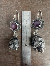 Load image into Gallery viewer, Sapphire and cedar cone earrings