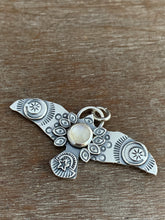 Load image into Gallery viewer, Large moonstone stamped bird pendant