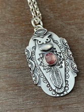 Load image into Gallery viewer, Owl pendant #6 - Pink Tourmaline and Rainbow Moonstone