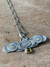 Load image into Gallery viewer, Owl pendant with tourmaline and gold accents