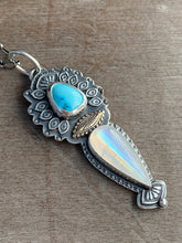 Load image into Gallery viewer, Egyptian turquoise and rainbow moonstone pendant