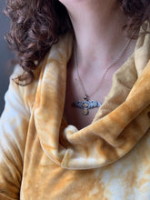 Load image into Gallery viewer, Large golden sun and eye stamped bird pendant
