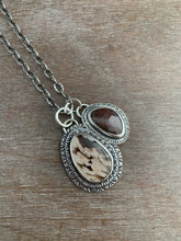 Load image into Gallery viewer, Petrified peanut wood and natural sapphire charm set