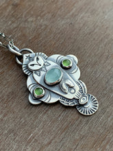 Load image into Gallery viewer, Owl pendant #9 - Serpentine and Aquamarine