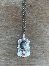 Load image into Gallery viewer, Silver sheen sapphire and garnet charm necklace